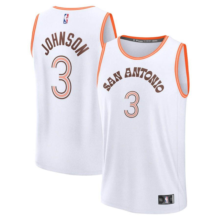 Men San Antonio Spurs #3 Keldon Johnson Fanatics Branded White City Edition 2023-24 Fast Break NBA Jersey